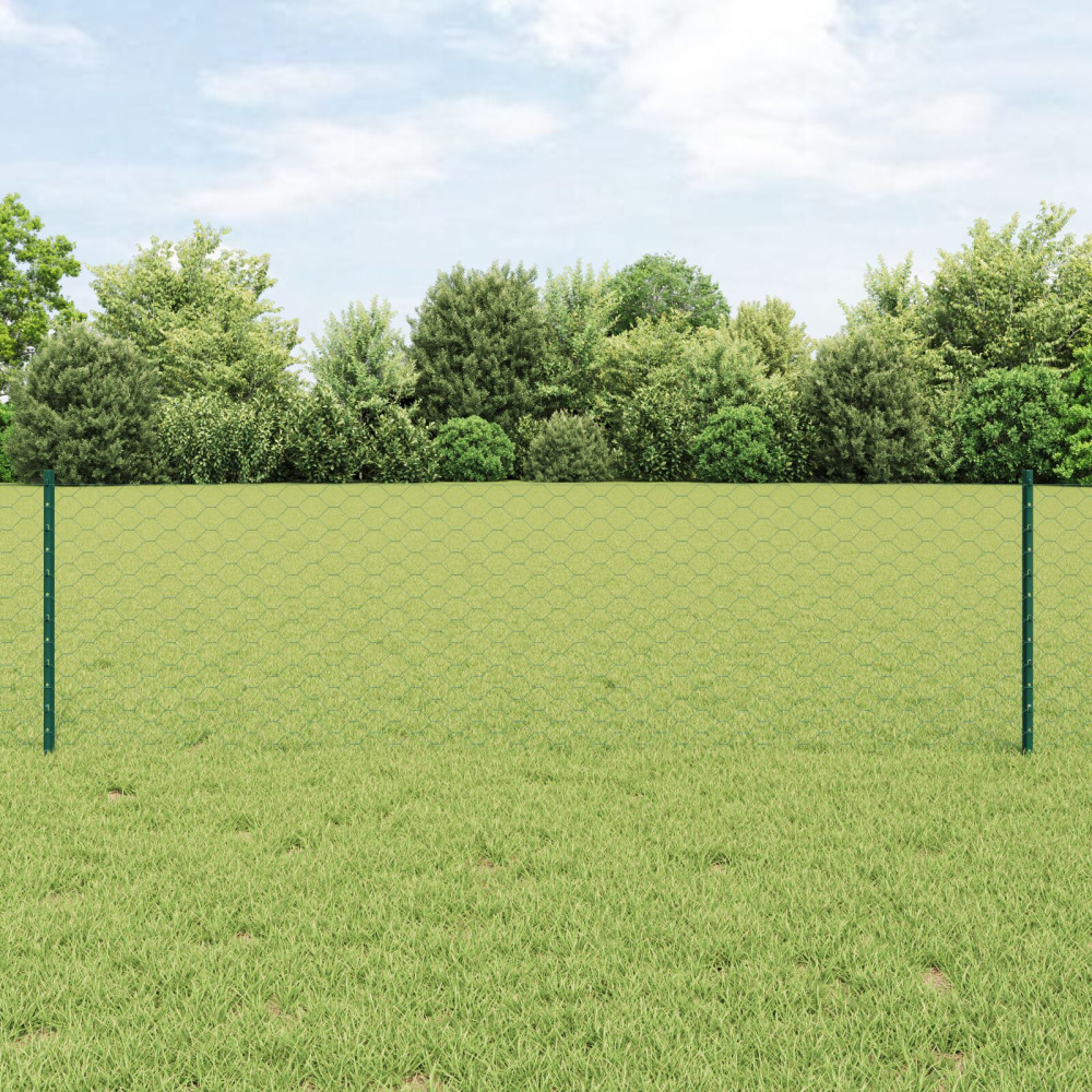 Produktbild för Sexkantigt staket med stolpe 10 x 0,6 m PVC-belagda stål Grön