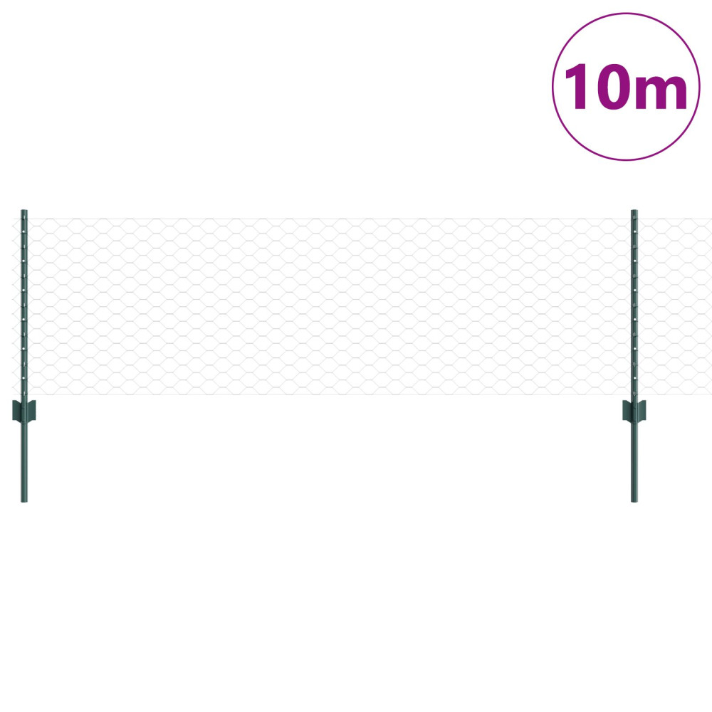 Produktbild för Sexkantigt staket med stolpe 10 x 0,6 m PVC-belagda stål Grön