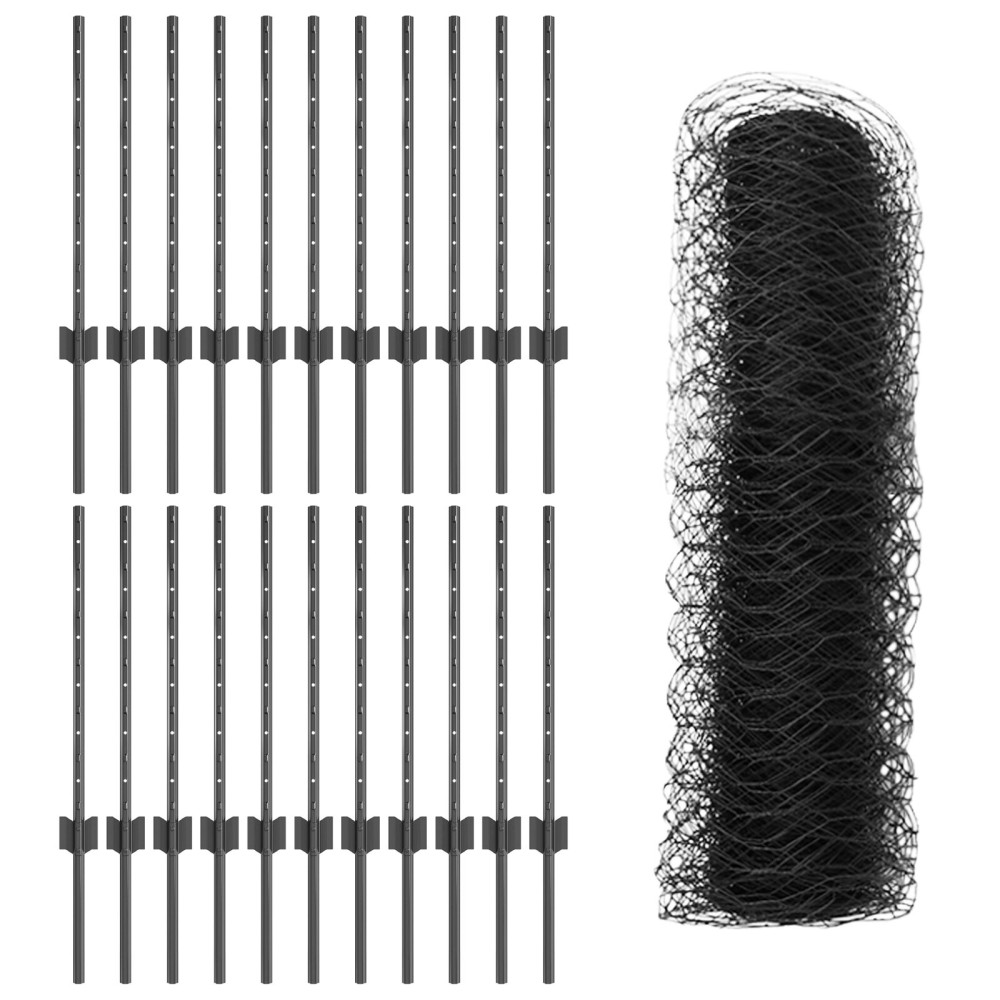 Produktbild för Sexkantigt staket med stolpe 50 x 0,6 m PVC-belagda stål Grå