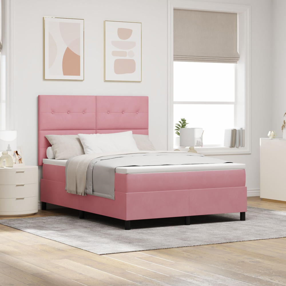 Produktbild för Bäddfjäder med huvudgavel Rosa 160 x 200 cm Sammet