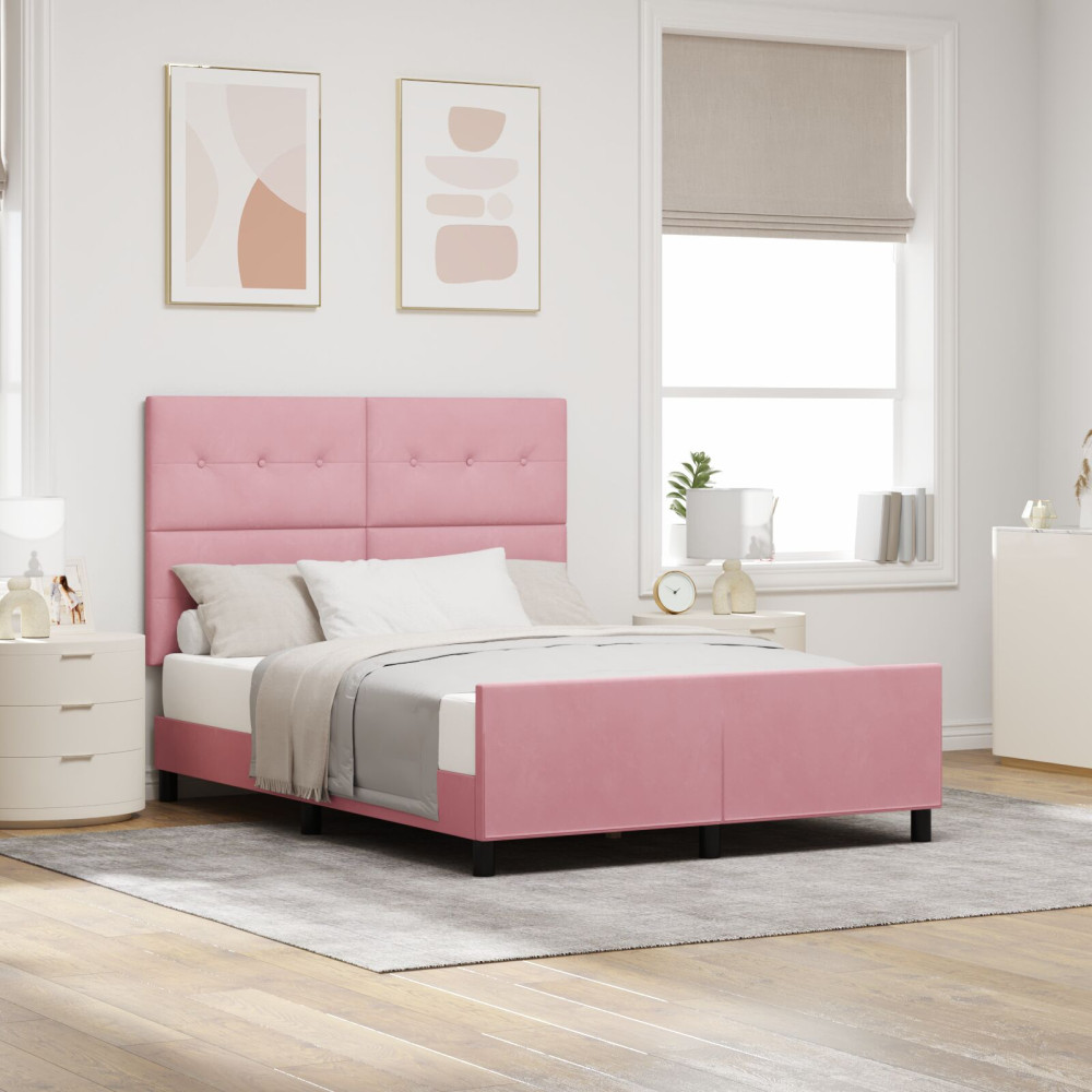 Produktbild för Bäddfjäder med huvudgavel Rosa 160 x 200 cm Sammet