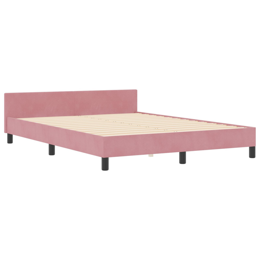 Produktbild för Bäddfjäder med huvudgavel Rosa 160 x 200 cm Sammet