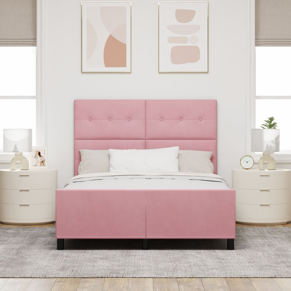 Produktbild för Bäddfjäder med huvudgavel Rosa 160 x 200 cm Sammet