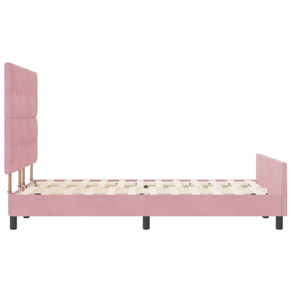 Produktbild för Bäddfjäder med huvudgavel Rosa 160 x 200 cm Sammet