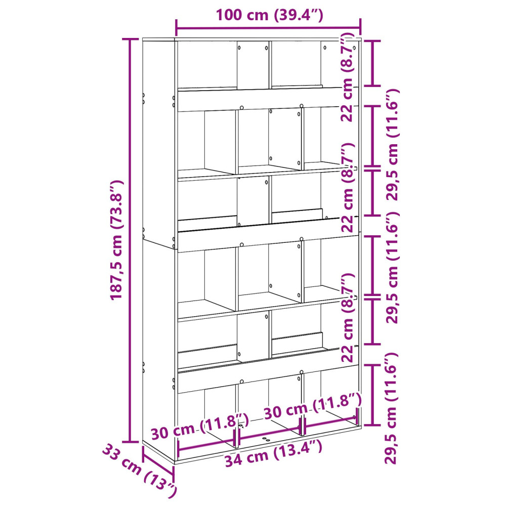 Produktbild för Bokskåp 2 pcs Svart Ek 100 x 33 x 93,75 cm Konstruerat trä