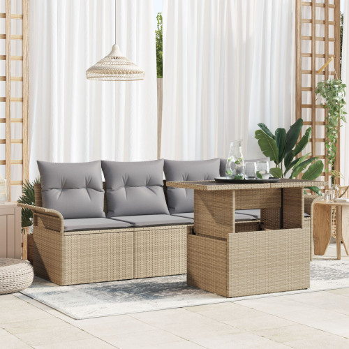 vidaXL Trädgårdsoffset med kudde 5 pcs Beige konstrotting