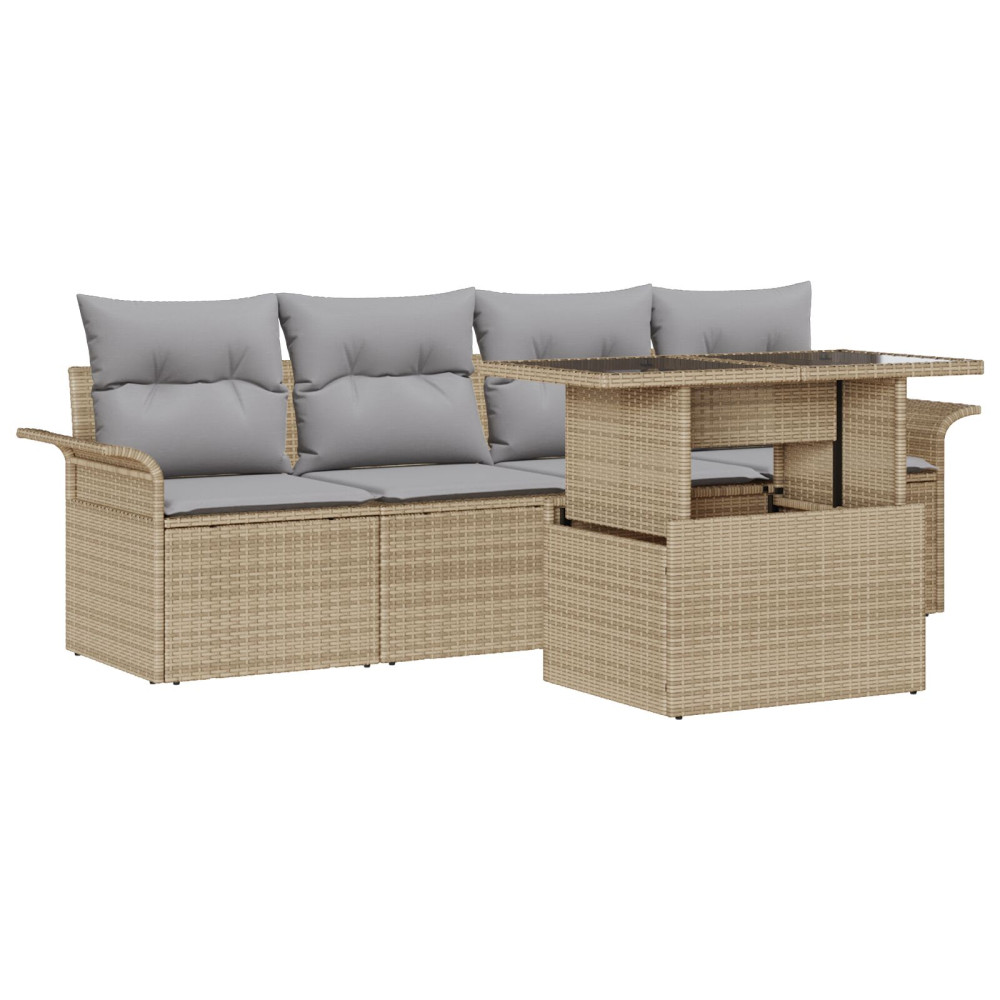 Produktbild för Trädgårdsoffset med kudde 5 pcs Beige konstrotting
