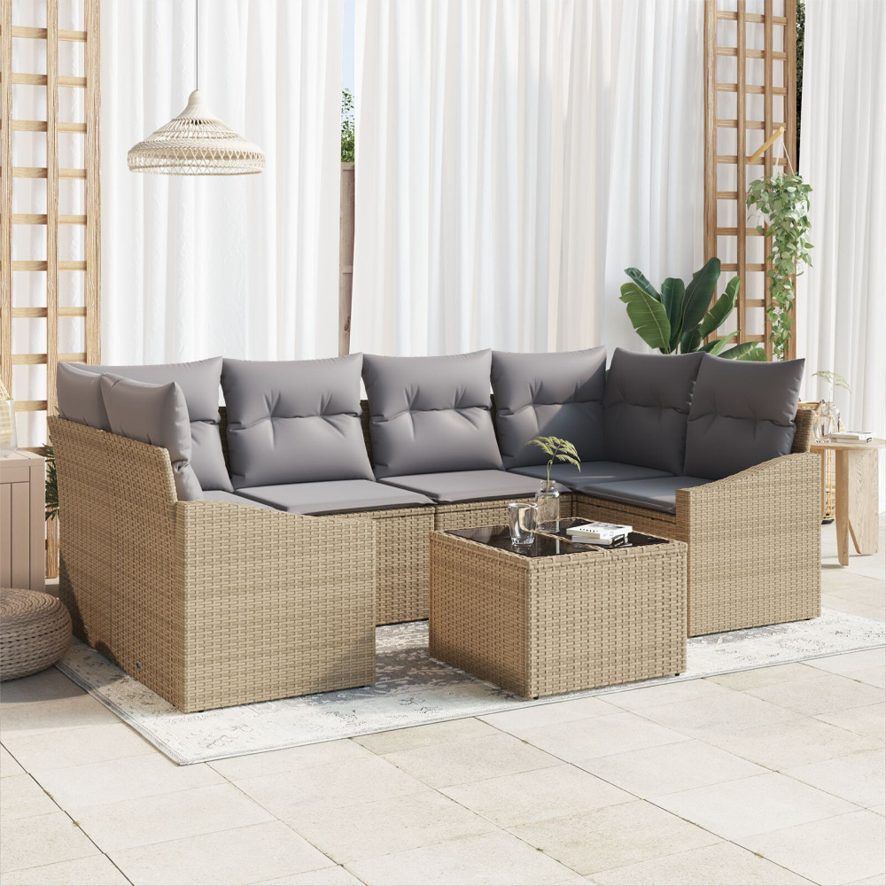 Produktbild för Soffset med kudde med lagring 7 pcs Beige och Grå konstrotting