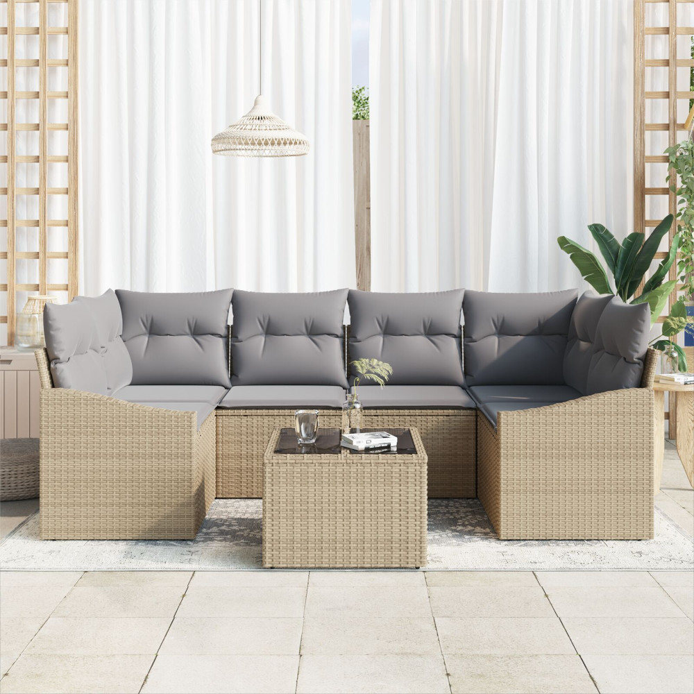 Produktbild för Soffset med kudde med lagring 7 pcs Beige och Grå konstrotting