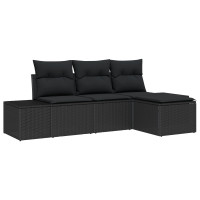 Produktbild för Trädgårdsoffset 4 pcs Svart Poly Rattan och Pulverlackerad Stål