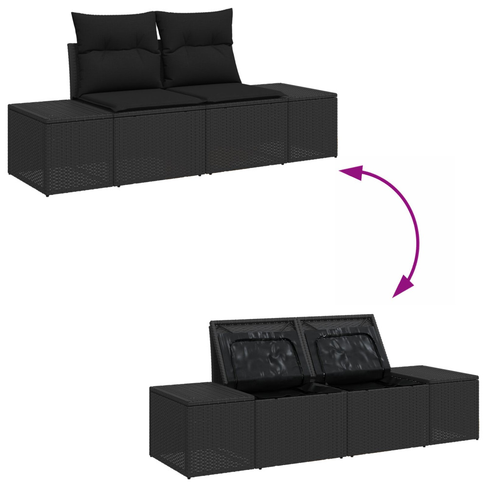 Produktbild för Trädgårdsoffset 4 pcs Svart Poly Rattan och Pulverlackerad Stål