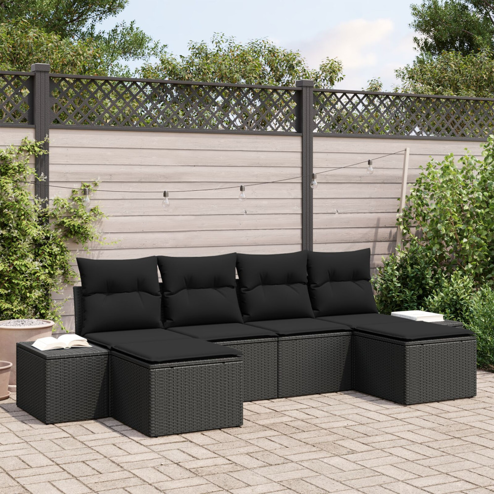 Produktbild för Trädgårdsoffset med kudde med lagring 4 pcs Svart konstrotting