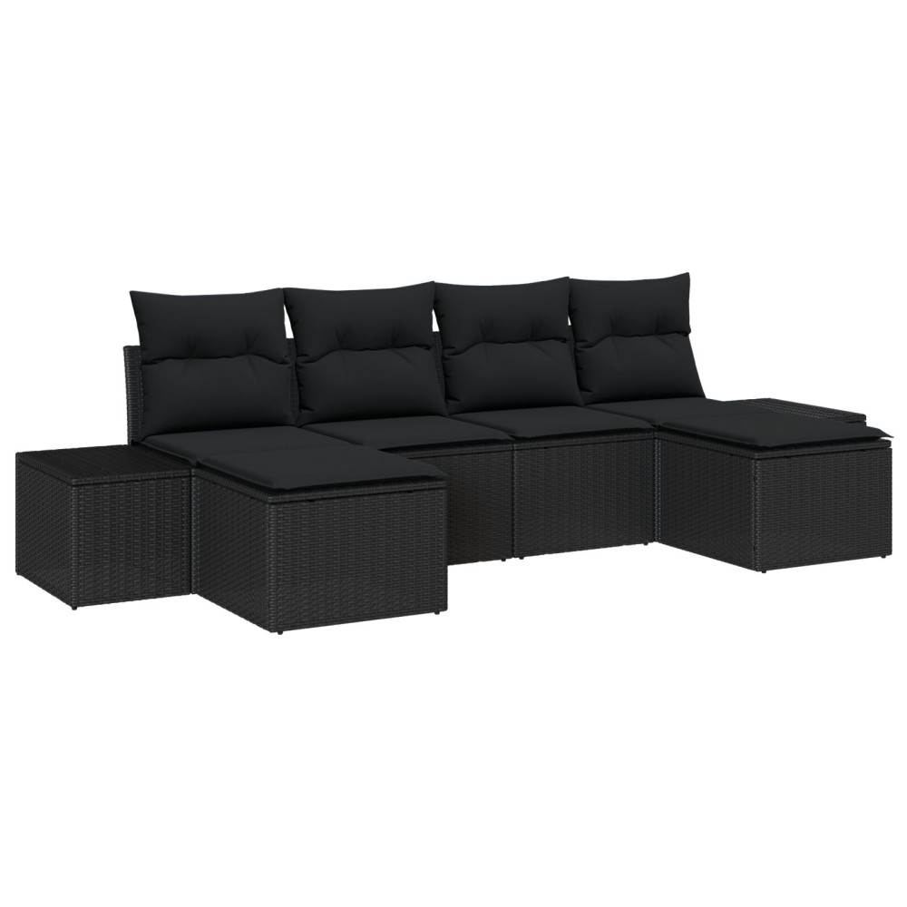 Produktbild för Trädgårdsoffset med kudde med lagring 4 pcs Svart konstrotting