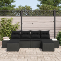Produktbild för Trädgårdsoffset med kudde med lagring 4 pcs Svart konstrotting