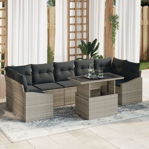 vidaXL Trädgårdsoffset med lagring 8 pcs Ljusgrå Poly rattan