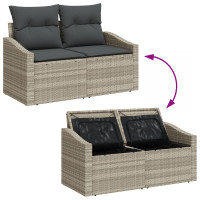 Produktbild för Trädgårdsoffset med lagring 8 pcs Ljusgrå Poly rattan