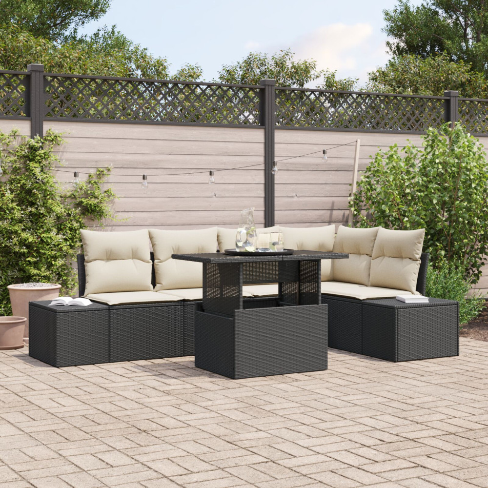 Produktbild för Trädgårdsoffset med lagring 6 pcs Svart Poly rattan