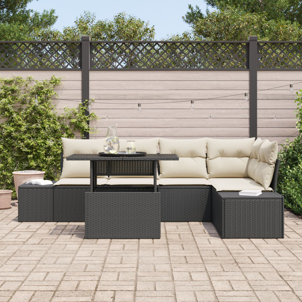 Produktbild för Trädgårdsoffset med lagring 6 pcs Svart Poly rattan