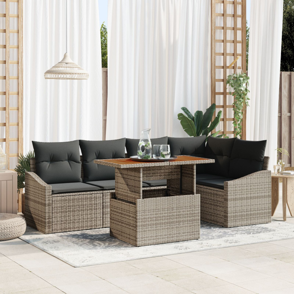 Produktbild för Trädgårdsoffset med lagring 6 pcs Grå Poly rattan