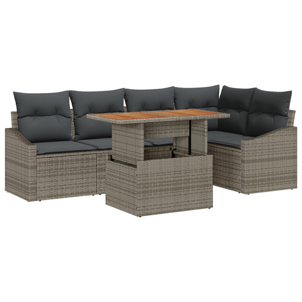 Produktbild för Trädgårdsoffset med lagring 6 pcs Grå Poly rattan