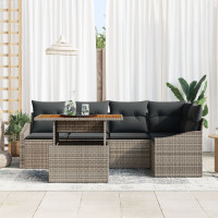 Produktbild för Trädgårdsoffset med lagring 6 pcs Grå Poly rattan