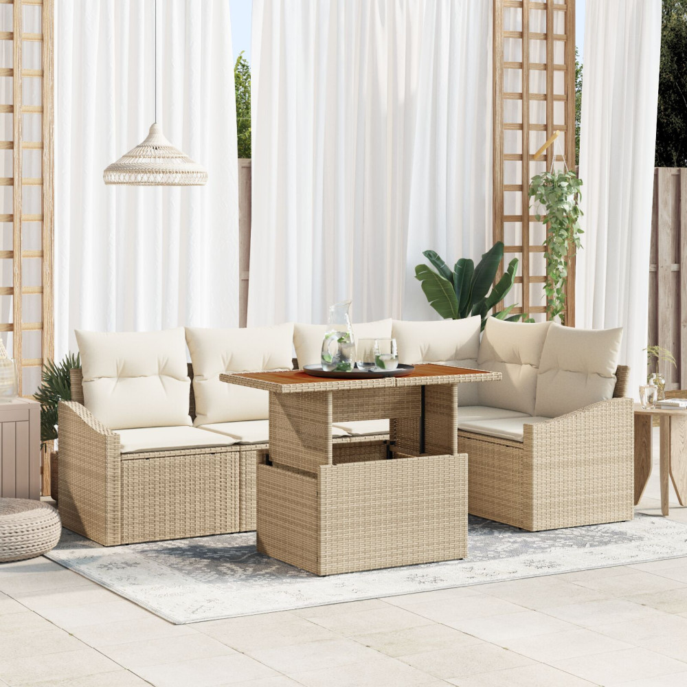 Produktbild för Trädgårdsoffset med lagring 6 pcs Beige Poly rattan