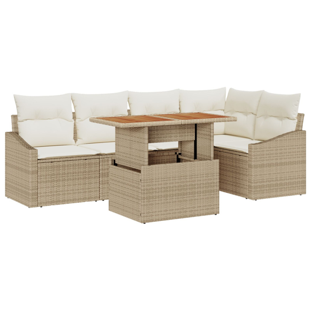 Produktbild för Trädgårdsoffset med lagring 6 pcs Beige Poly rattan