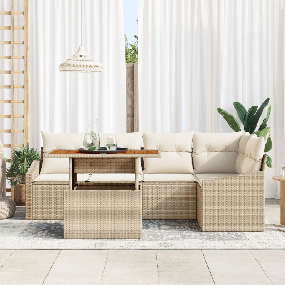 Produktbild för Trädgårdsoffset med lagring 6 pcs Beige Poly rattan