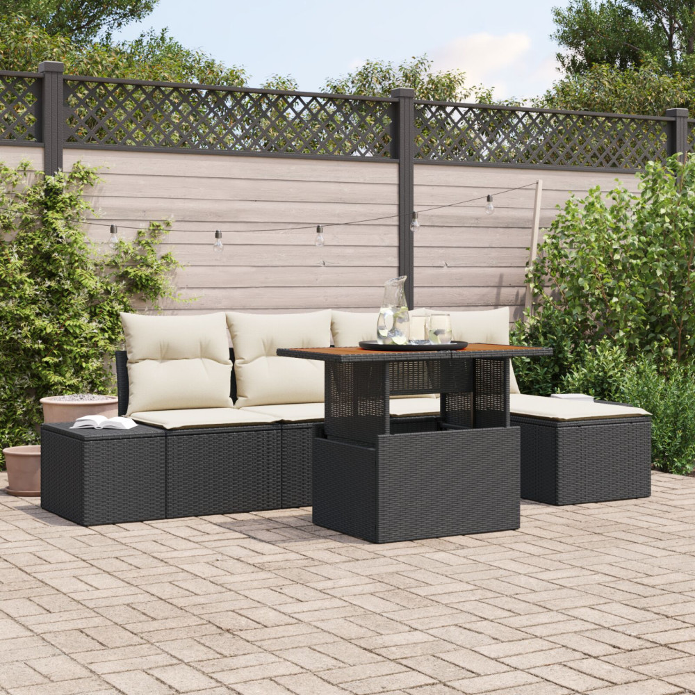 Produktbild för Trädgårdsoffset med lagring 6 pcs Svart Poly rattan