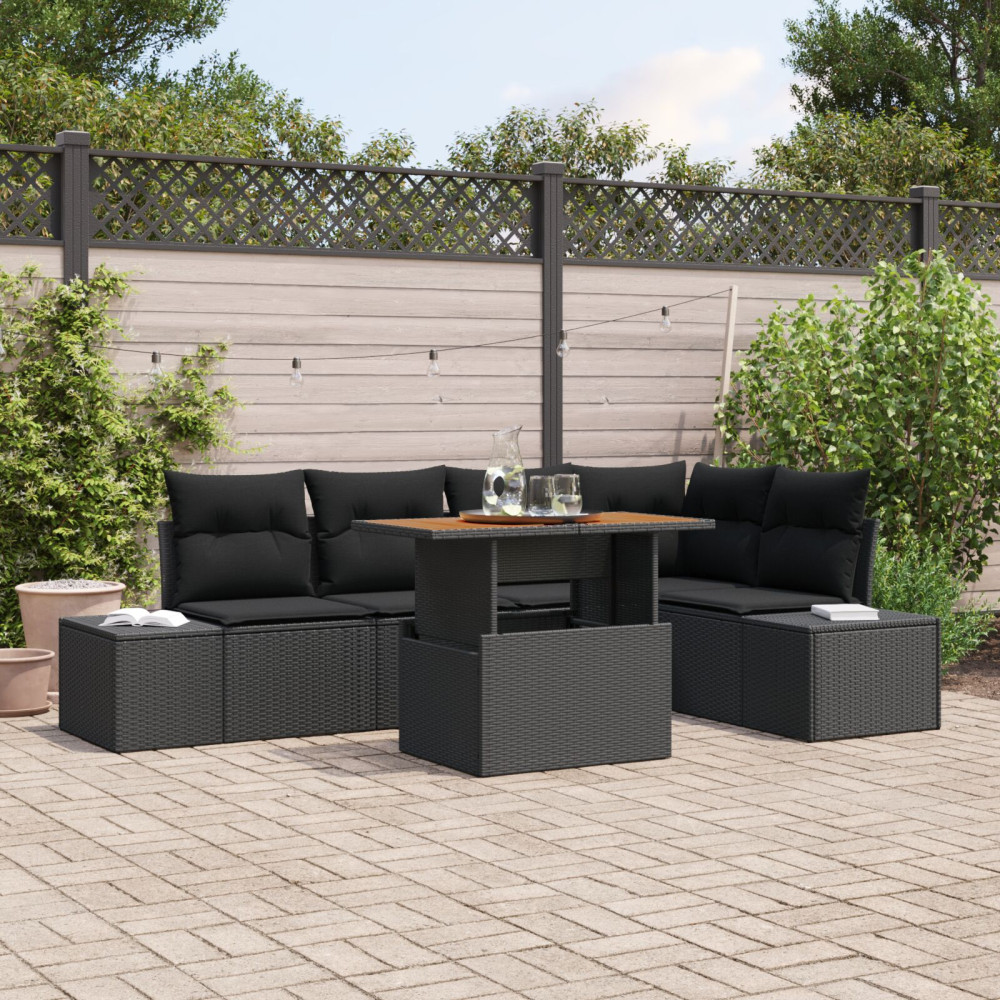 Produktbild för Trädgårdsoffset med lagring 6 pcs Svart Poly rattan