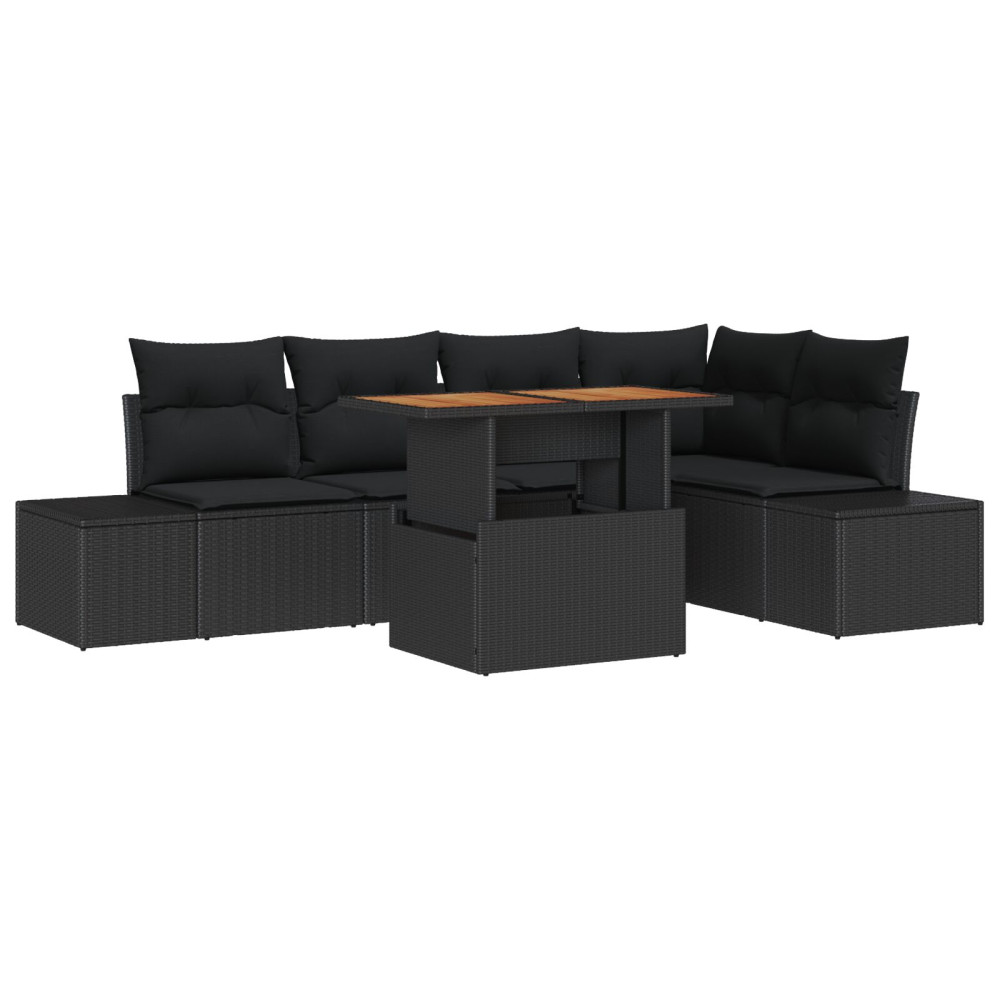 Produktbild för Trädgårdsoffset med lagring 6 pcs Svart Poly rattan