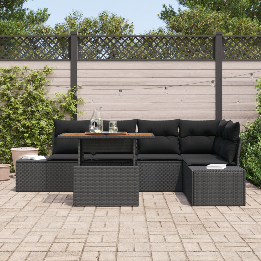 Produktbild för Trädgårdsoffset med lagring 6 pcs Svart Poly rattan