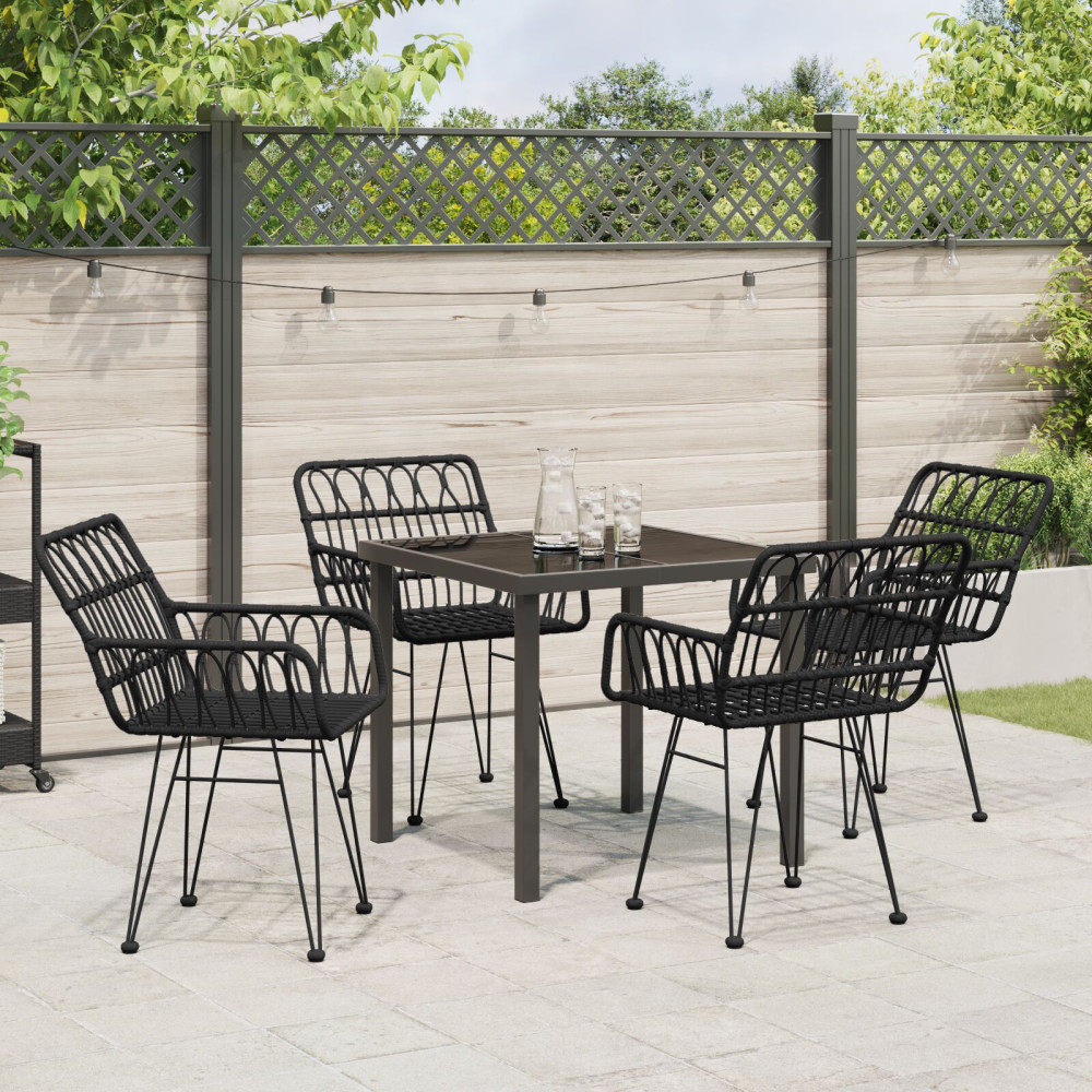Produktbild för Trädgårdsmöbelset 5 pcs Svart Pulverlackerat stål