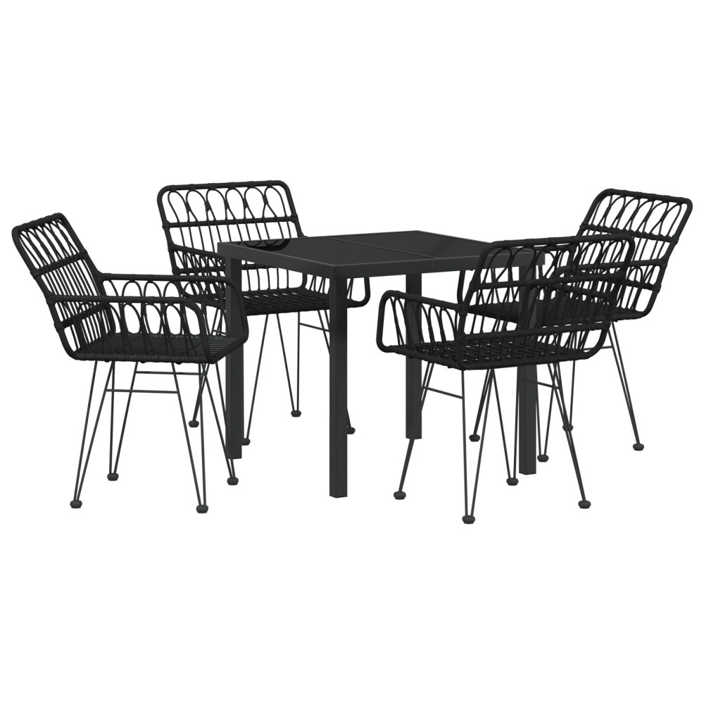 Produktbild för Trädgårdsmöbelset 5 pcs Svart Pulverlackerat stål