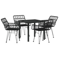 Produktbild för Trädgårdsmöbelset 5 pcs Svart Pulverlackerat stål
