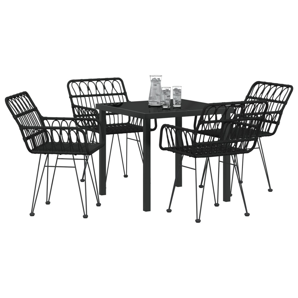 Produktbild för Trädgårdsmöbelset 5 pcs Svart Pulverlackerat stål