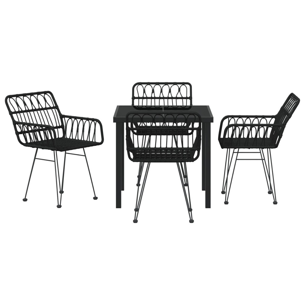 Produktbild för Trädgårdsmöbelset 5 pcs Svart Pulverlackerat stål