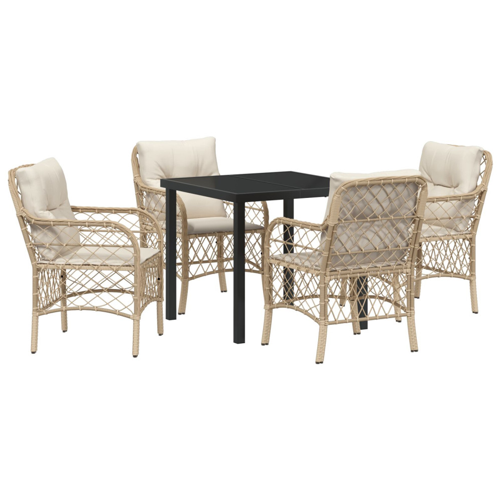 Produktbild för Trädgårdsmöbelset med kudde 5 pcs Beige konstrotting