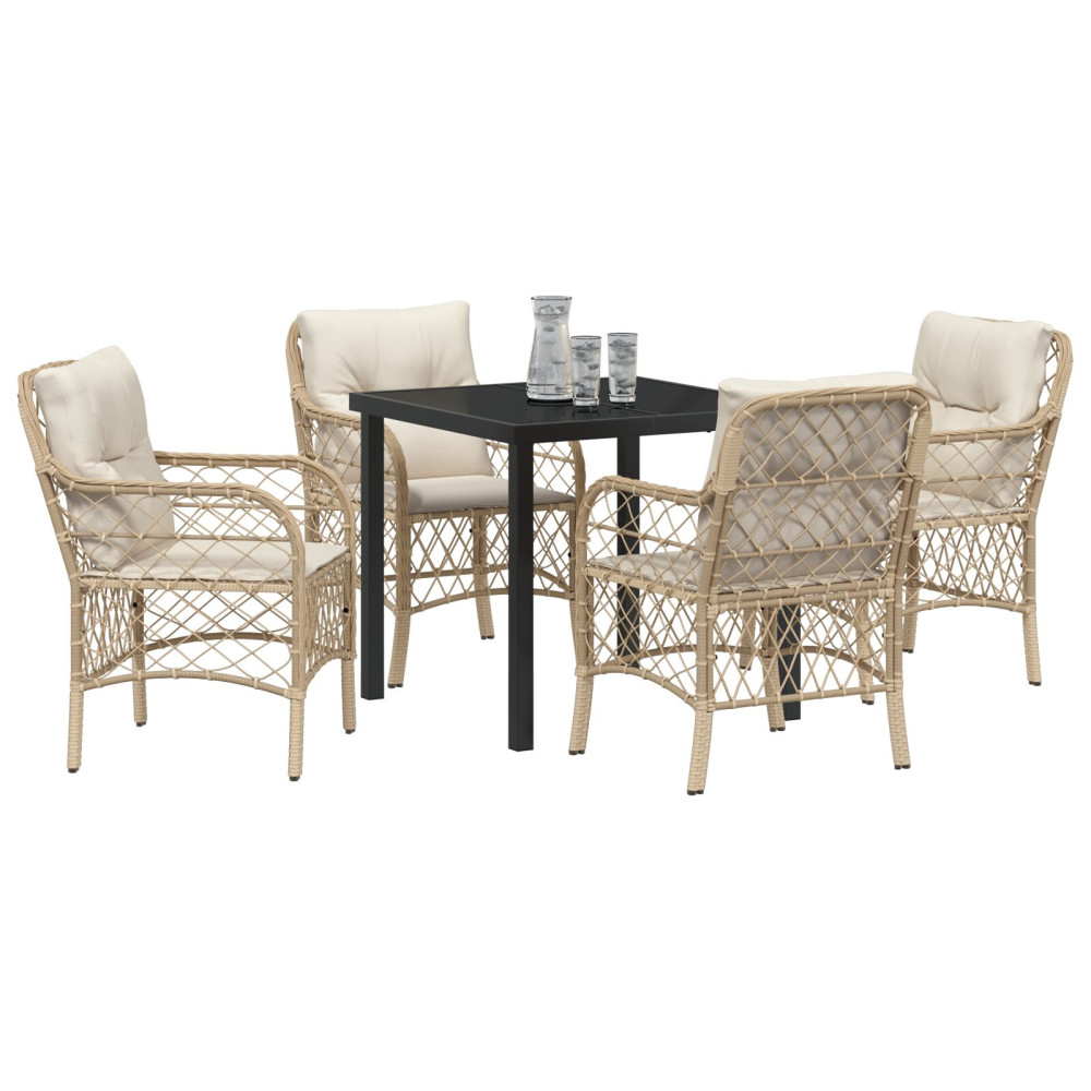 Produktbild för Trädgårdsmöbelset med kudde 5 pcs Beige konstrotting