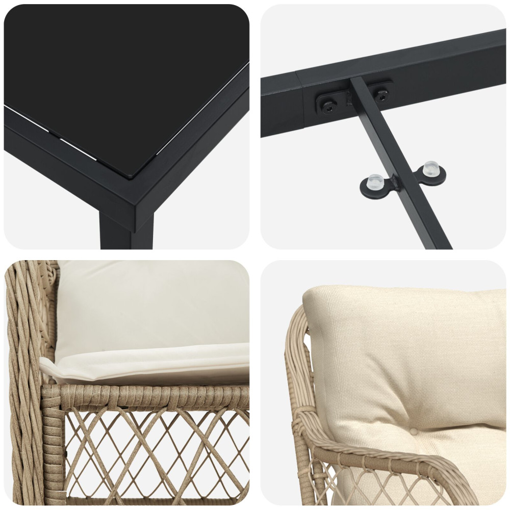 Produktbild för Trädgårdsmöbelset med kudde 5 pcs Beige konstrotting