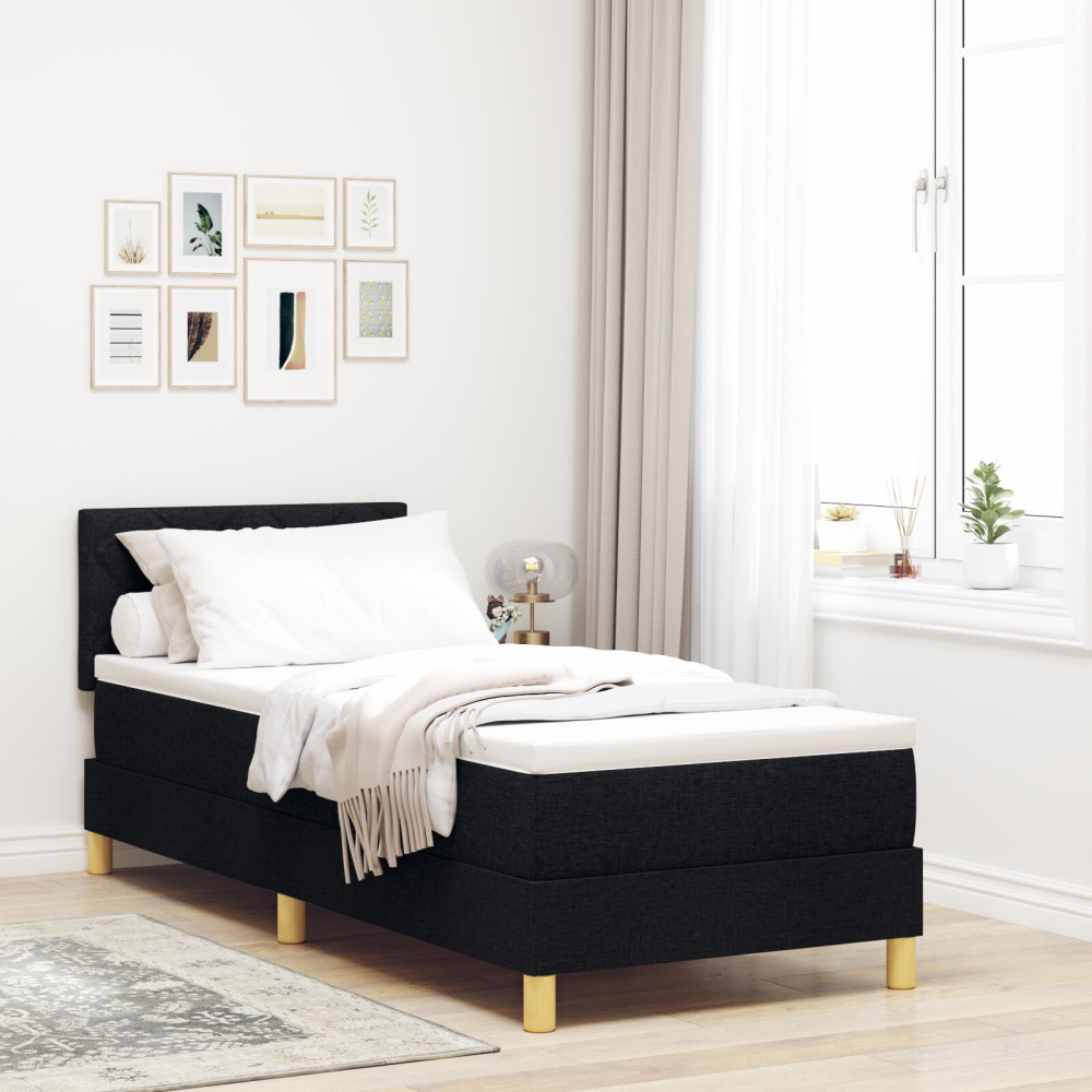 Produktbild för Bäddfjäder med kudde med huvudgavel Svart 80 x 200 cm tyg
