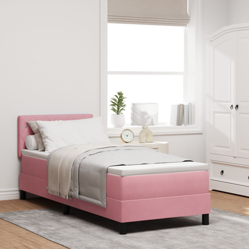 Produktbild för Bäddfjäder med madrass med huvudgavel Rosa 80 x 200 cm Sammet
