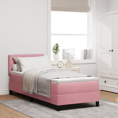 vidaXL Bäddfjäder med madrass med huvudgavel Rosa 80 x 200 cm Sammet