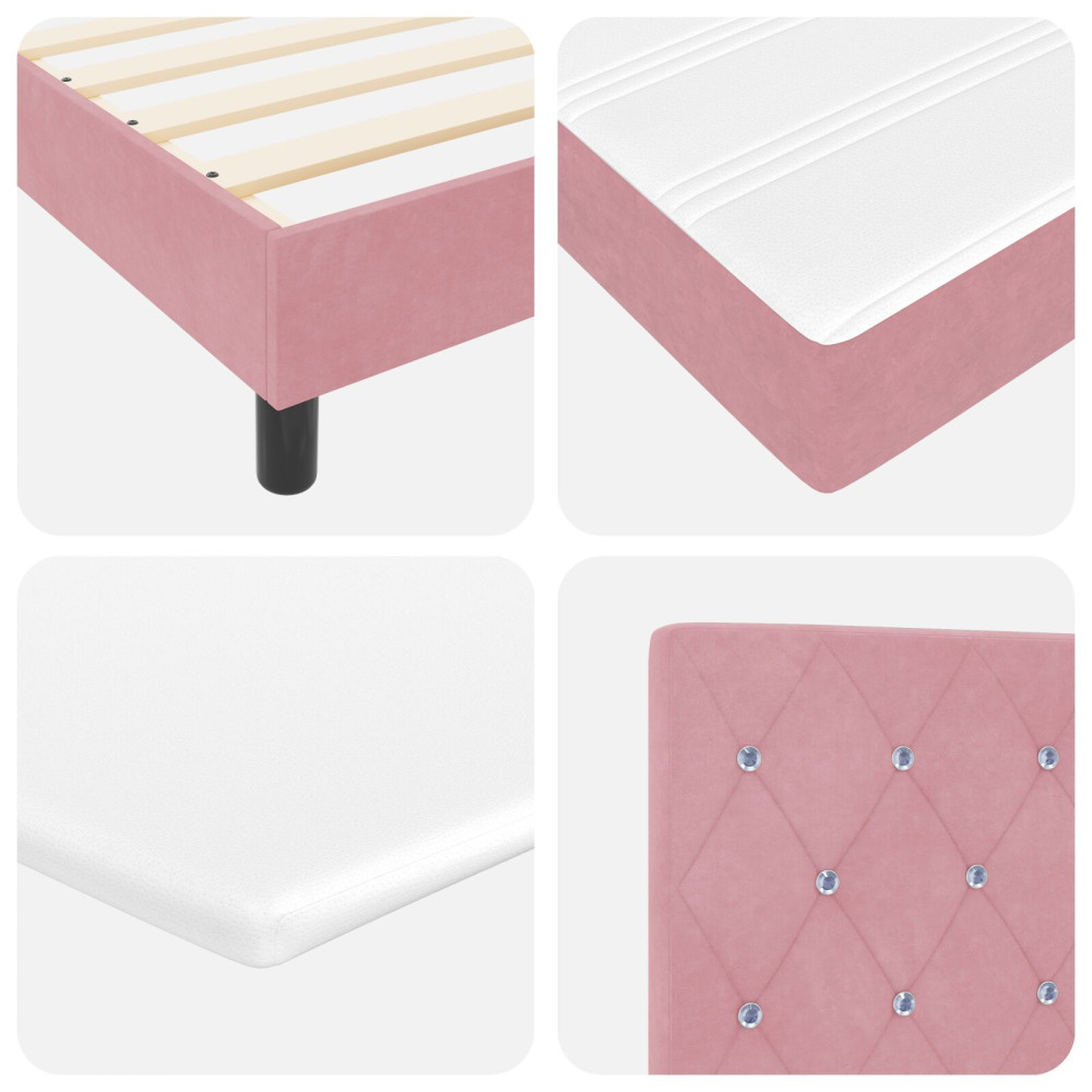 Produktbild för Bäddfjäder med madrass med huvudgavel Rosa 80 x 200 cm Sammet