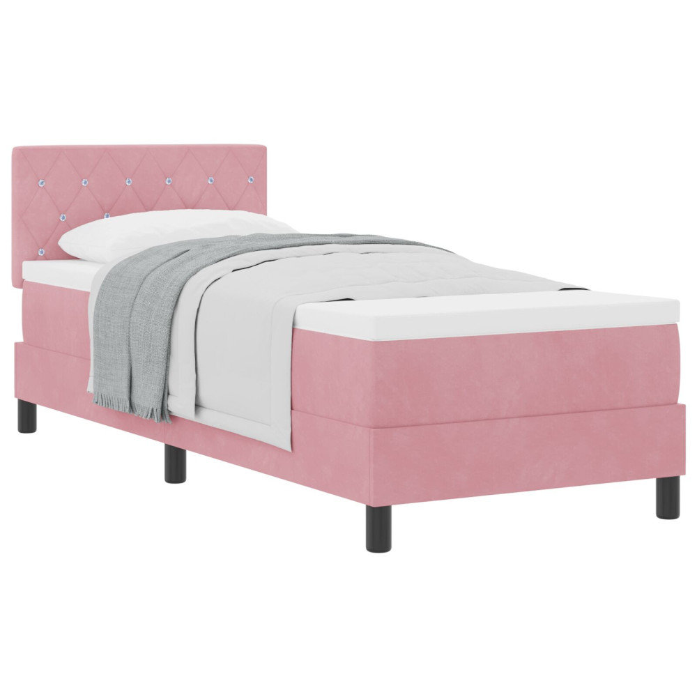 Produktbild för Bäddfjäder med madrass med huvudgavel Rosa 80 x 200 cm Sammet