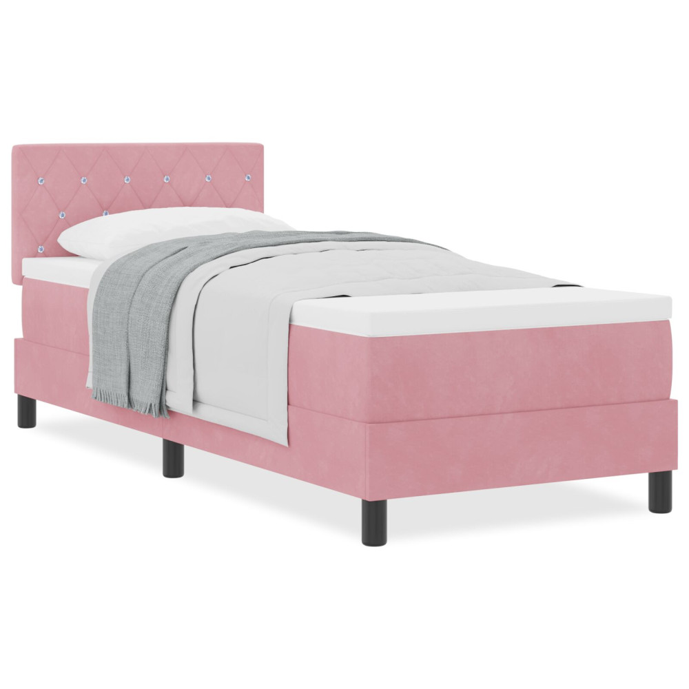 Produktbild för Bäddfjäder med madrass med huvudgavel Rosa 80 x 200 cm Sammet