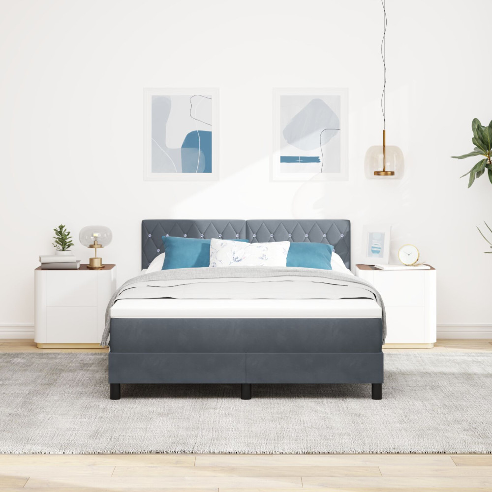 Produktbild för Bäddfjäder med madrass Mörkgrå 160 x 200 cm Sammet