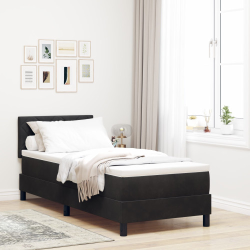 vidaXL Bäddfjäder med kudde med huvudgavel Svart 80 x 200 cm Sammet