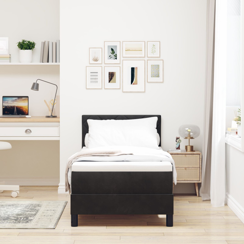 Produktbild för Bäddfjäder med kudde med huvudgavel Svart 80 x 200 cm Sammet