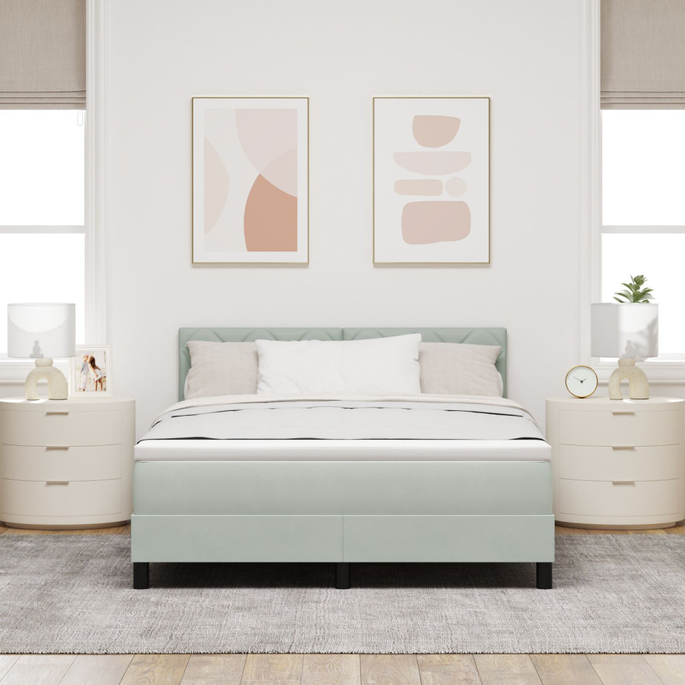 Produktbild för Bäddfjäder med huvudgavel Ljusgrå 140 x 190 cm Sammet